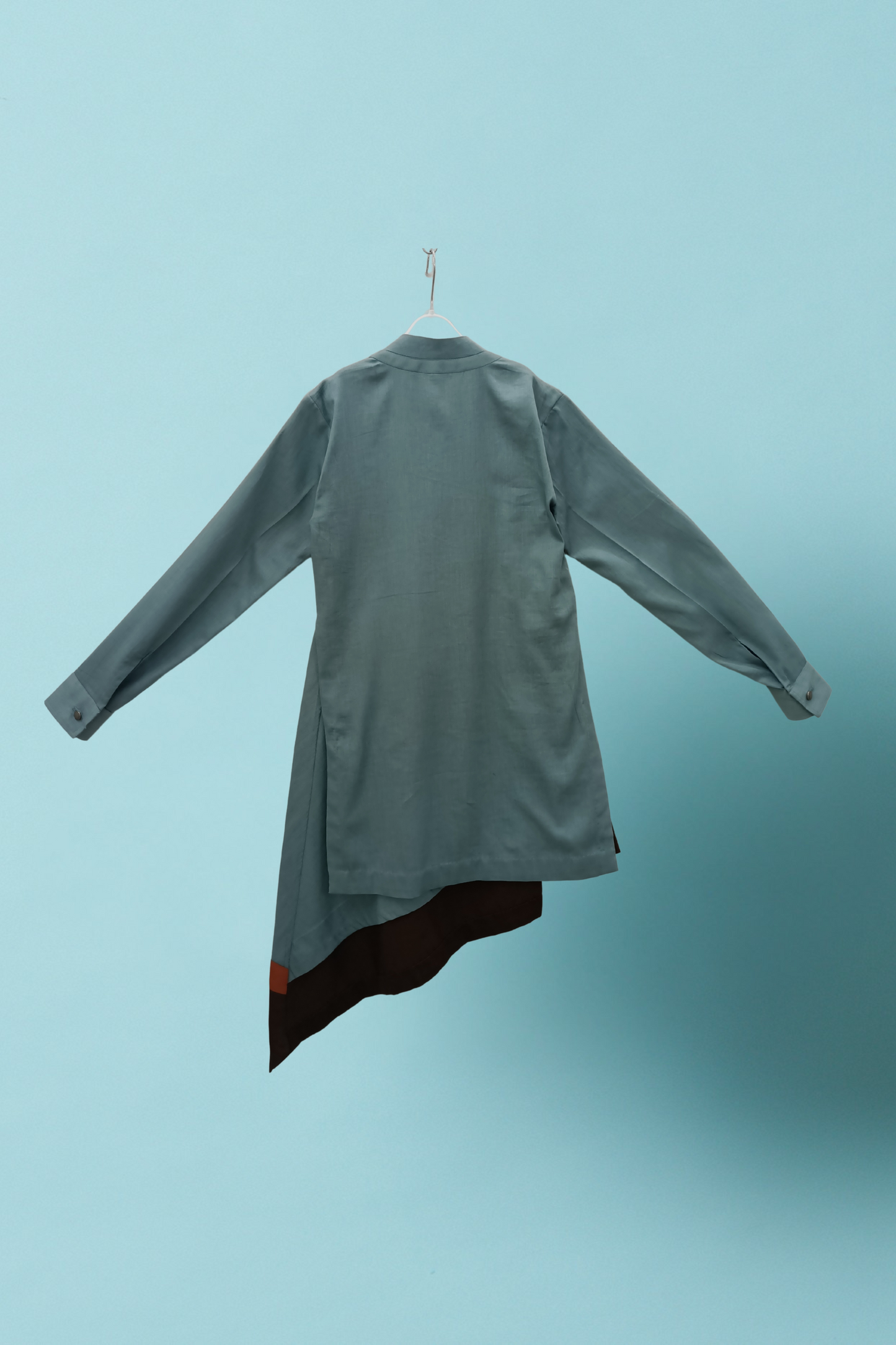Teal blue draped kurta with brown pyjama set
