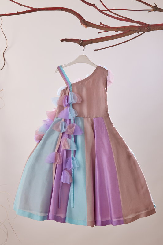 Multicolor Petals Detailing One Shoulder Gown