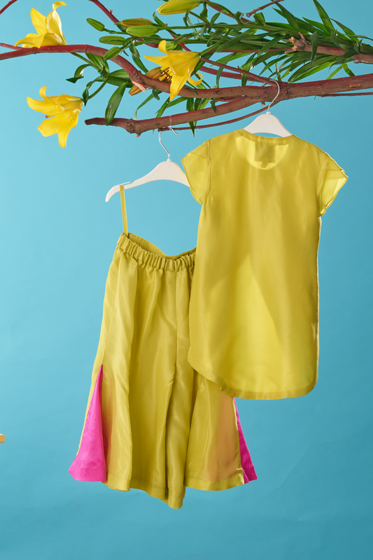 Stylish Front Cut mint green Kurti And Contrasting Hem Palazzo