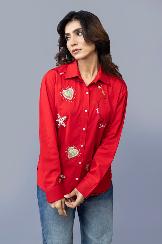 Vibrant red embroidered shirt