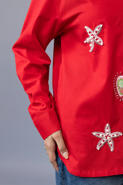 Vibrant red embroidered shirt