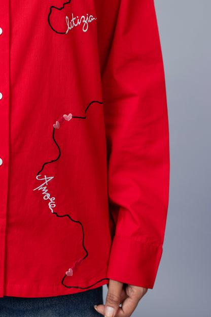 Vibrant red embroidered shirt