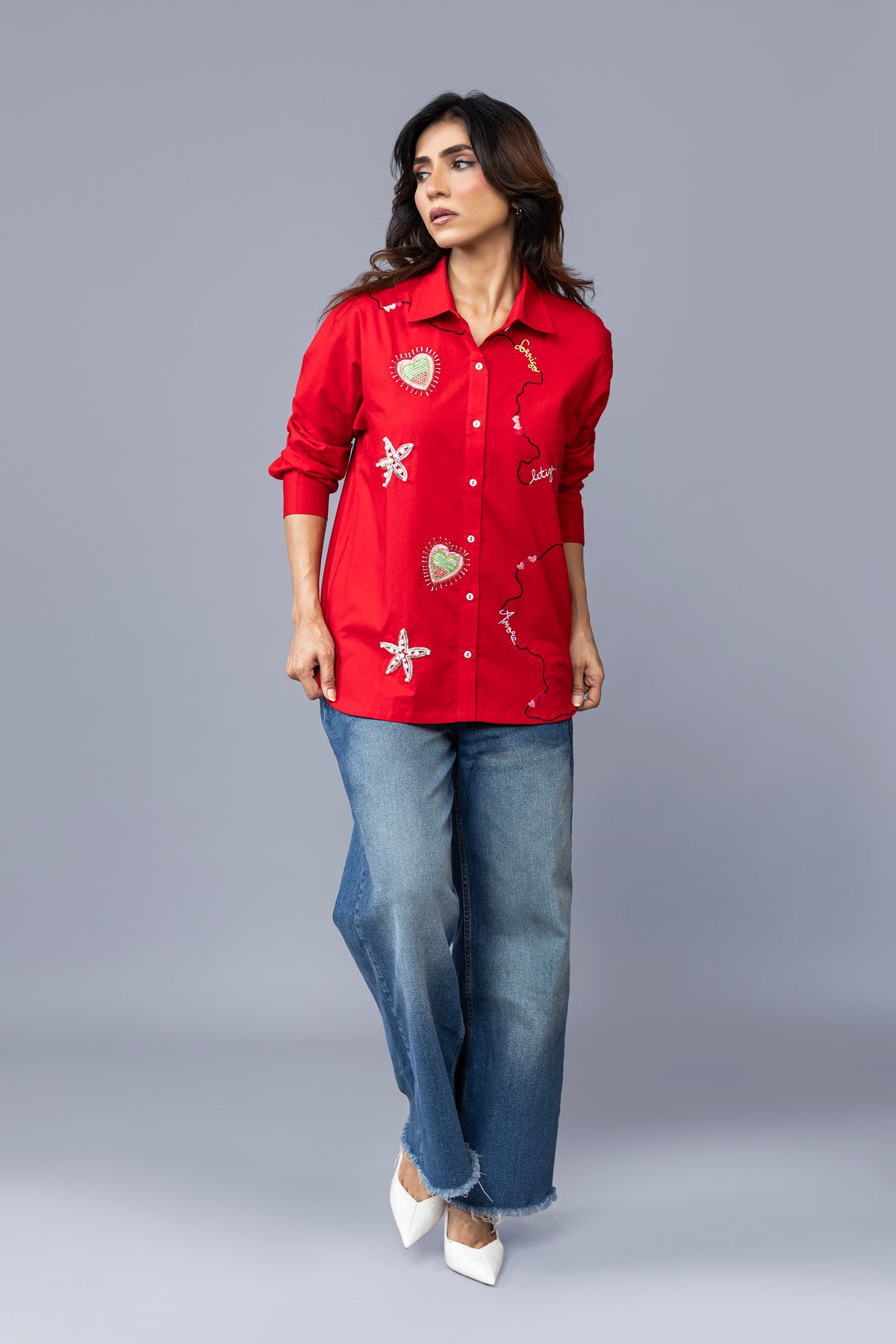 Vibrant red embroidered shirt