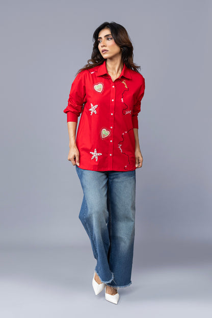Vibrant red embroidered shirt