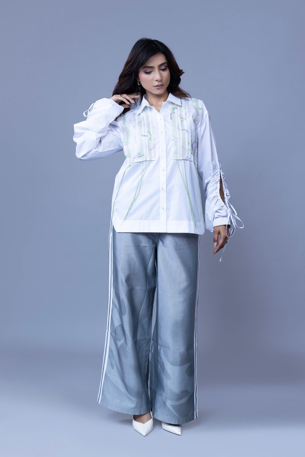 WHITE COLOR SHIRT WITH MULTI COLOR THREAD PATHCH