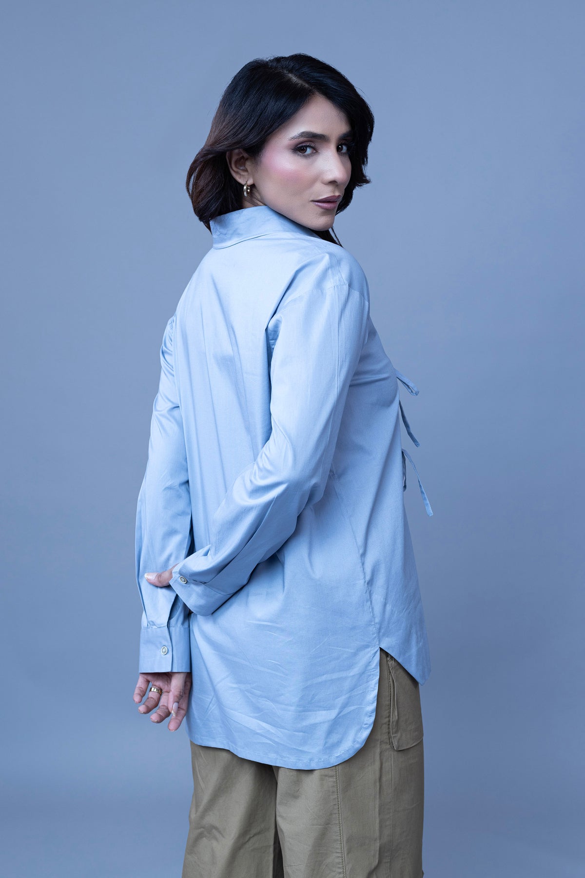 POWDER BLUE COLOR SHIRT WITH POPPY FLOWER EMBROIDERY