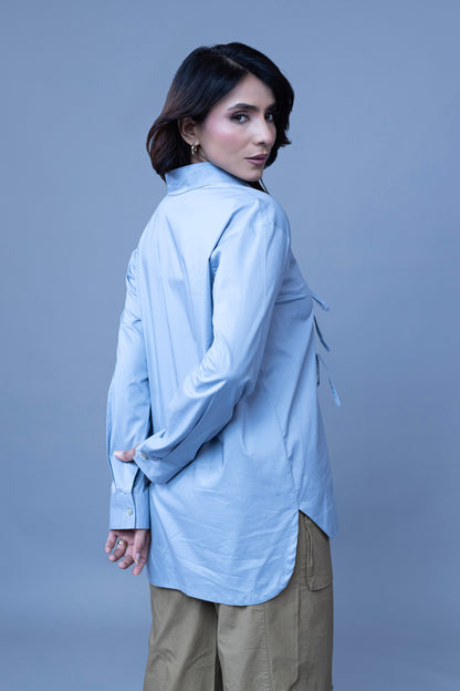 POWDER BLUE COLOR SHIRT WITH POPPY FLOWER EMBROIDERY