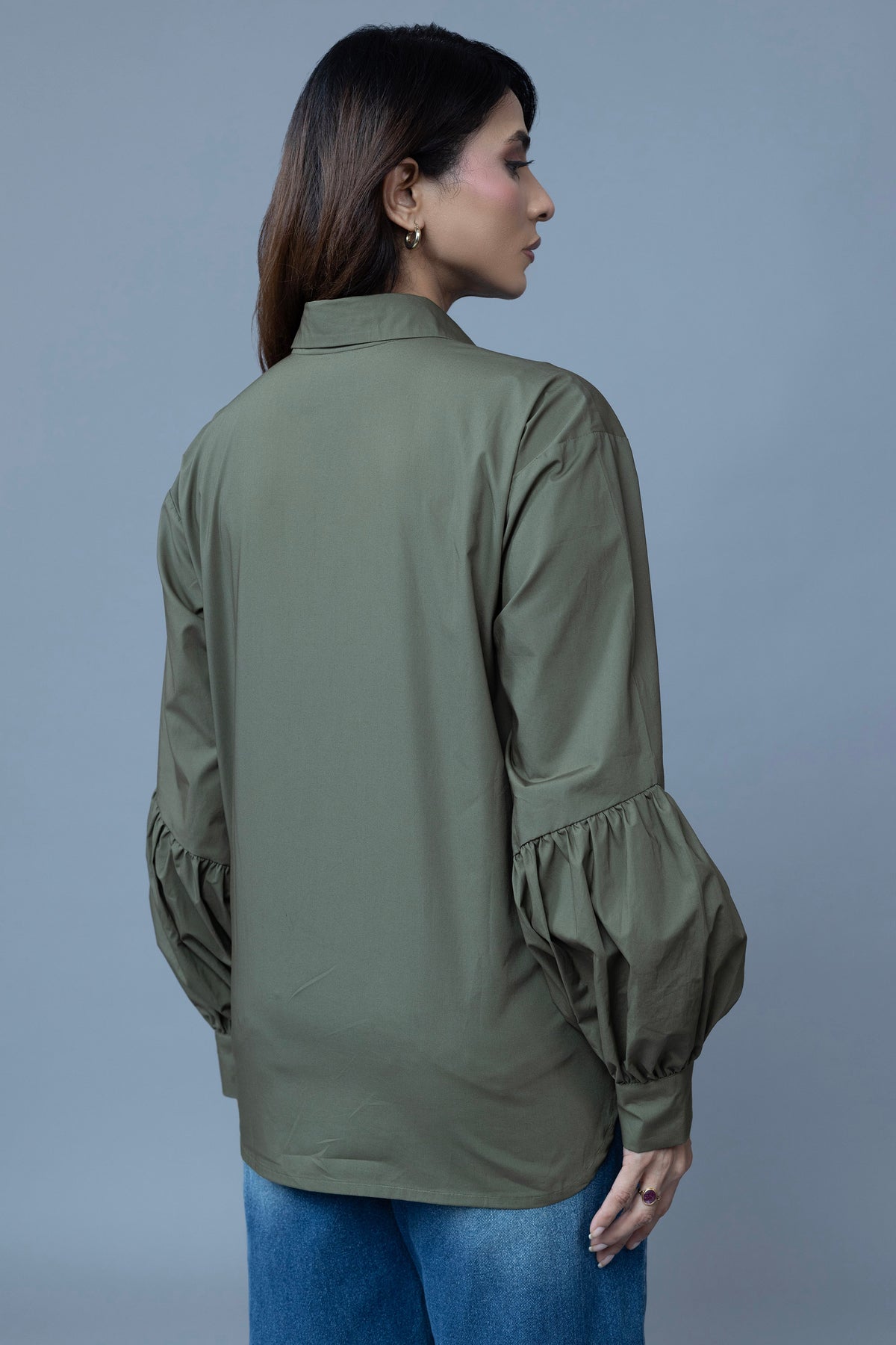 OLIVE GREEN ABSTRACT EMBROIDERED SHIRT