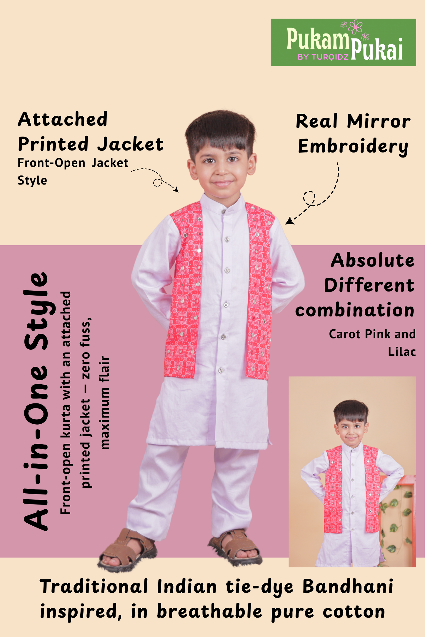 Embellished kurta set with attached jacket