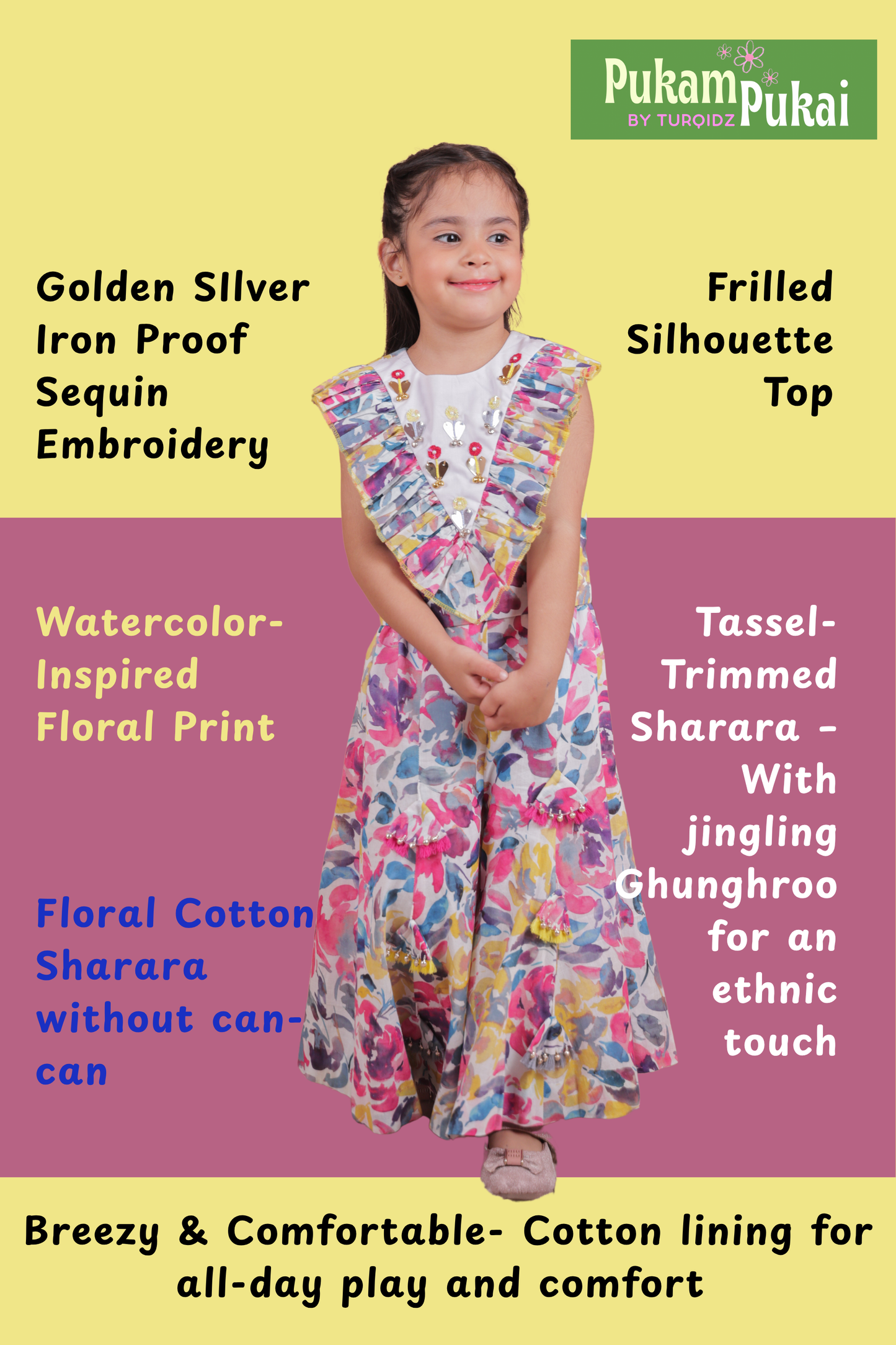 Multi-colored embellished Top and Sharara Set