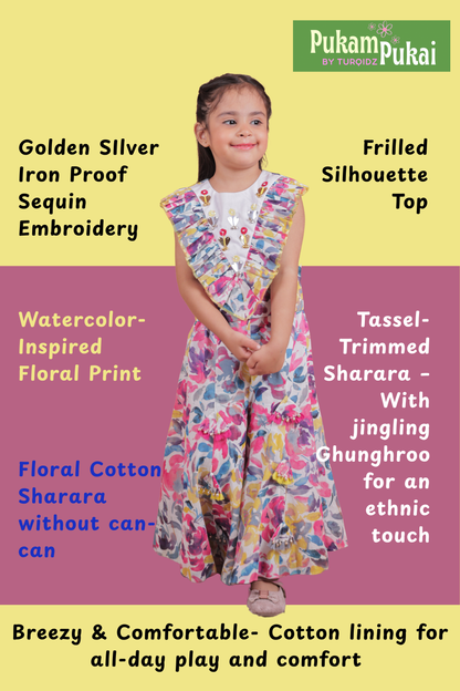 Multi-colored embellished Top and Sharara Set