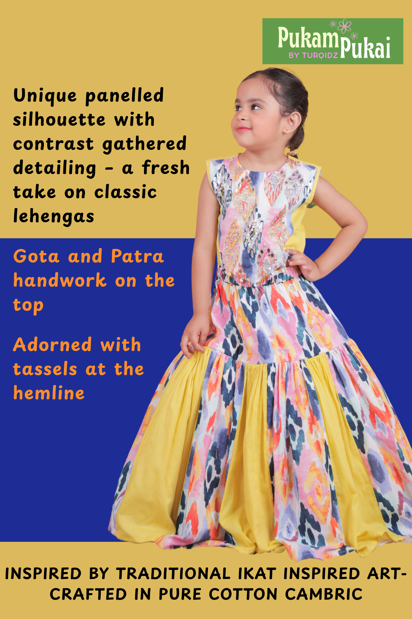 Multi colored Embroidered color blocked lehenga set