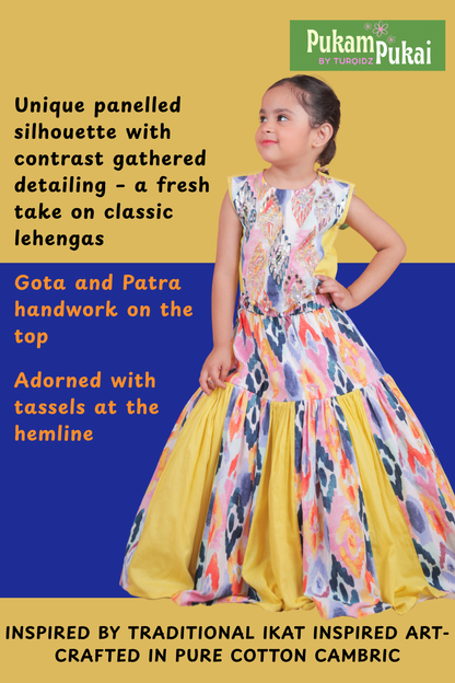 Multi colored Embroidered color blocked lehenga set
