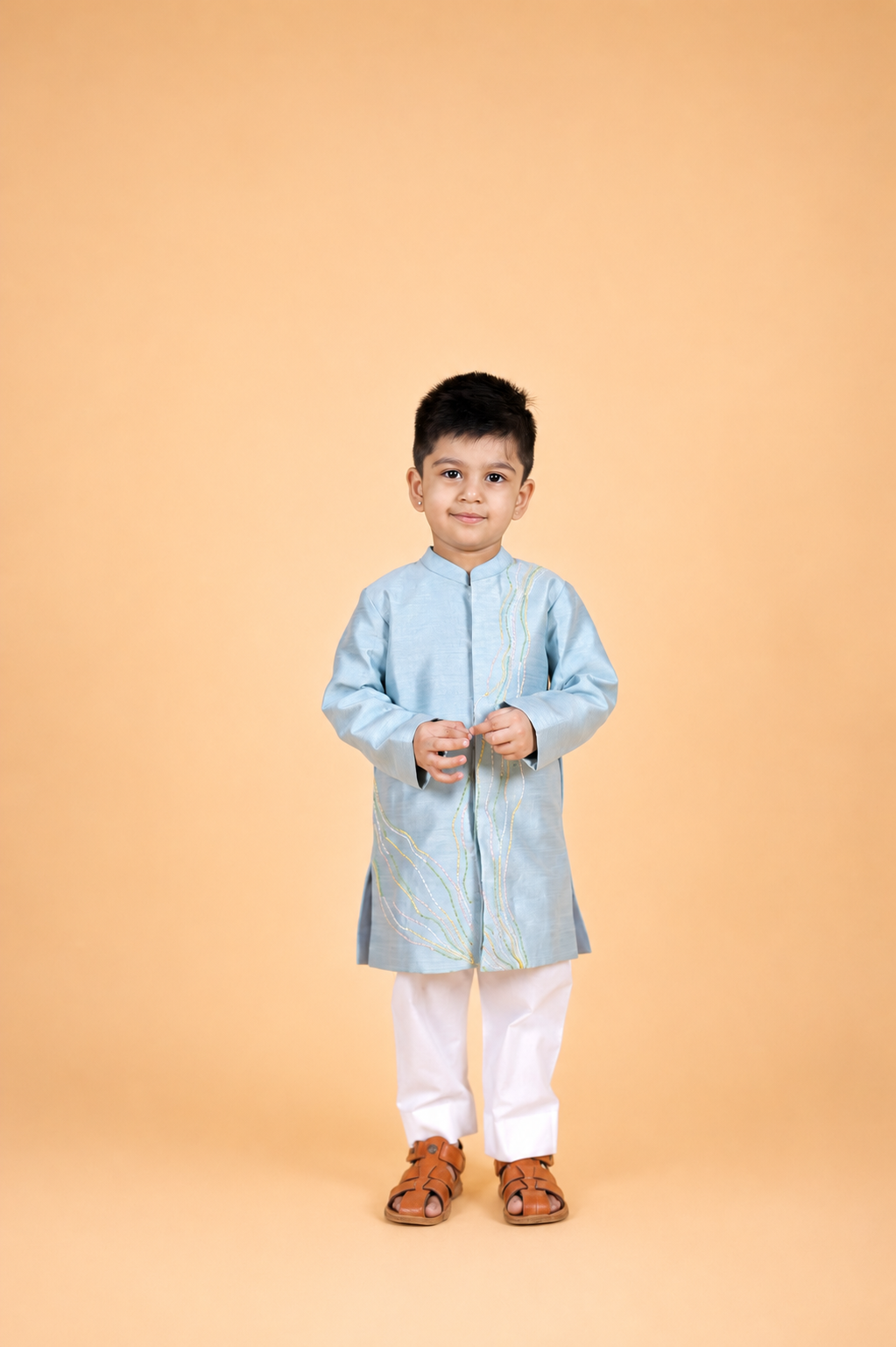 ICE BLUE  EMBROIDERED SHERWANI PAIRED WITH PYJAMA FOR BOYS