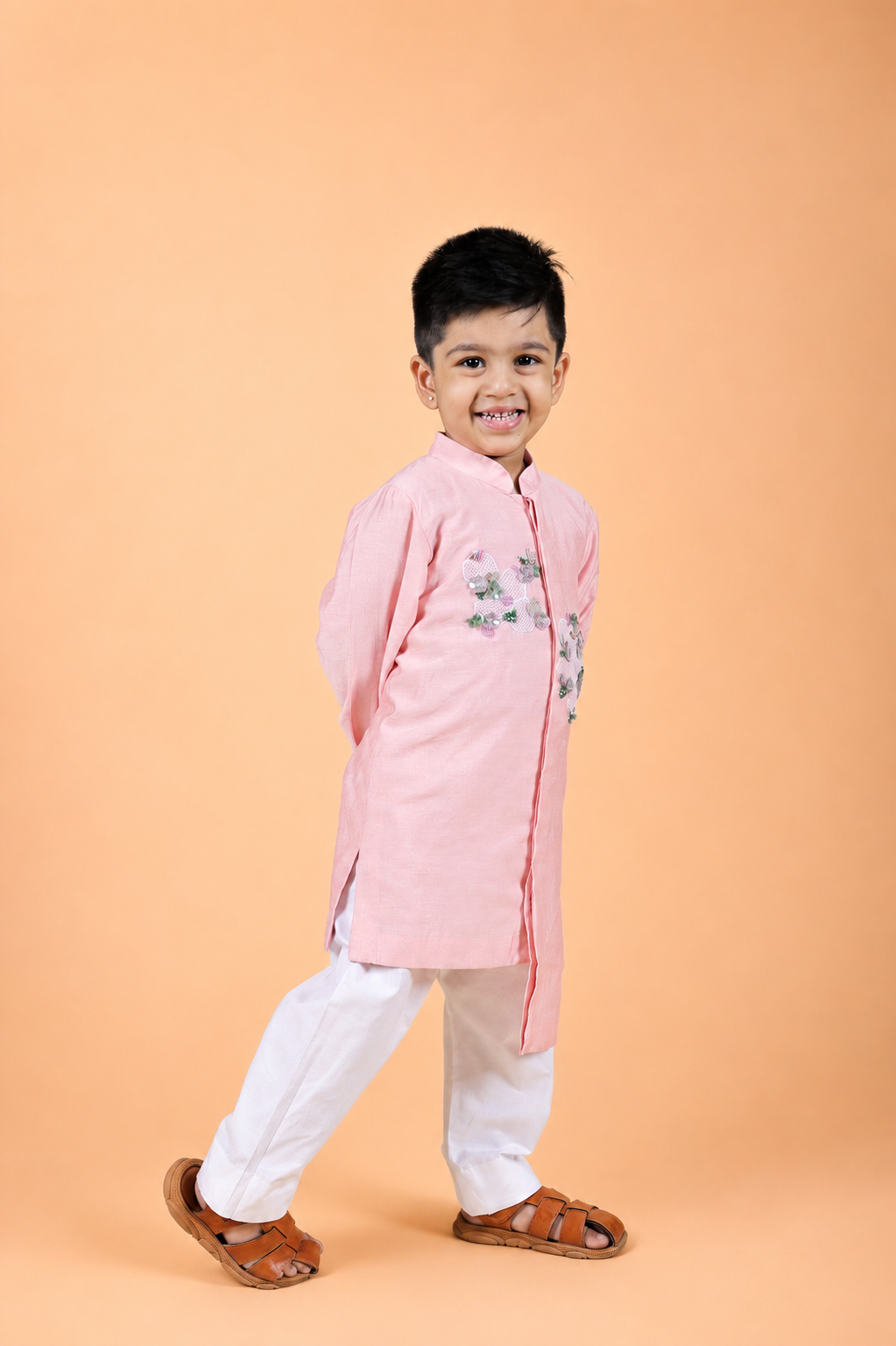 BABY PINK EMBROIDERED KURTA PAIRED WITH PYJAMA SET FOR BOYS