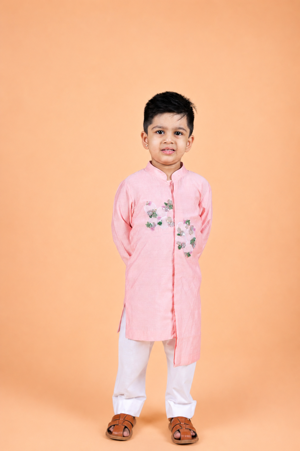 BABY PINK EMBROIDERED KURTA PAIRED WITH PYJAMA SET FOR BOYS