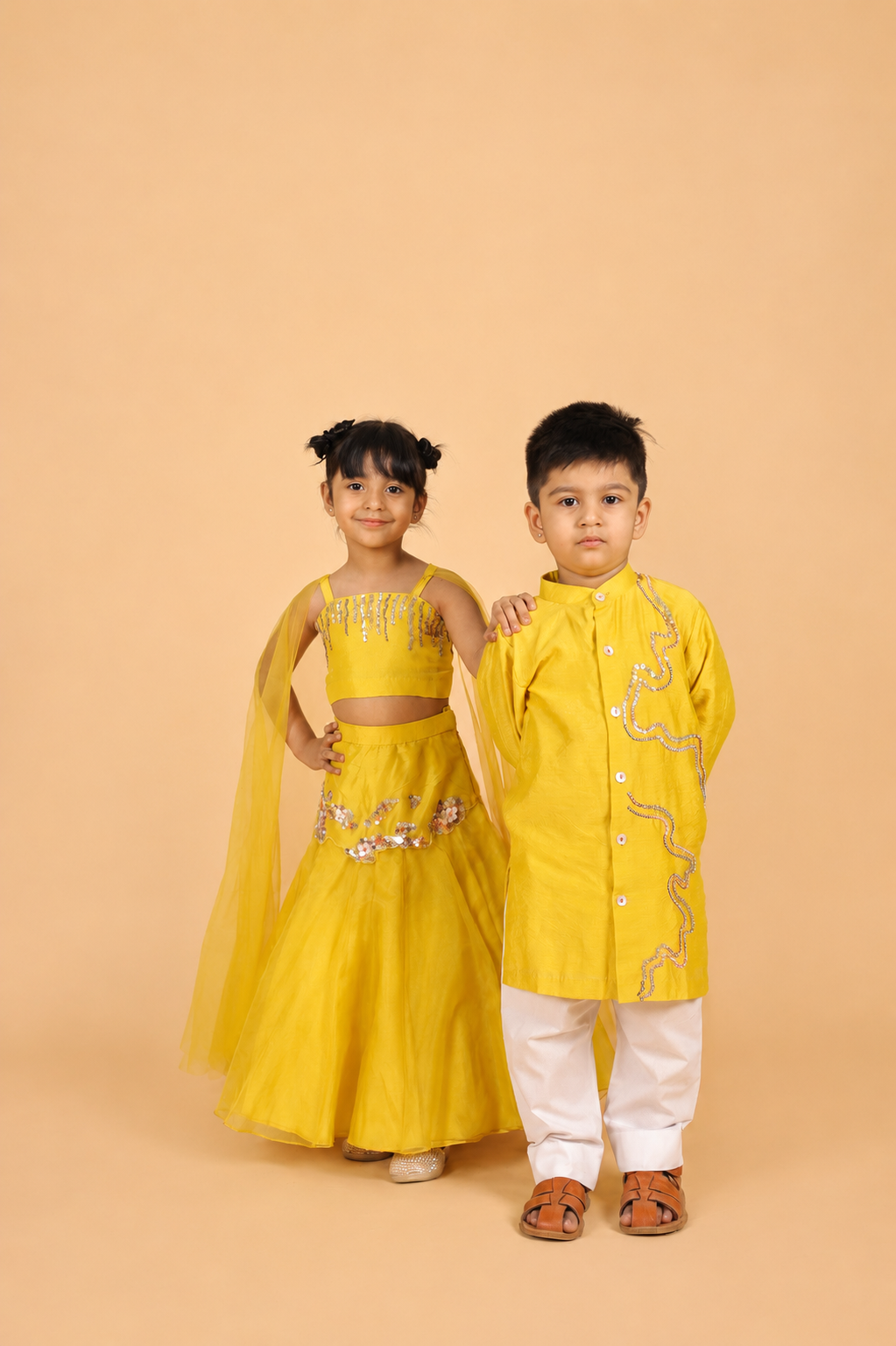YELLOW  EMBROIRED KURTA PYJAMA SET FOR BOYS