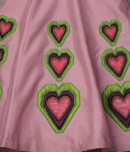 Lilac Pink Dupion Silk Embroidered Heart Applique Bustier And Lehenga Set