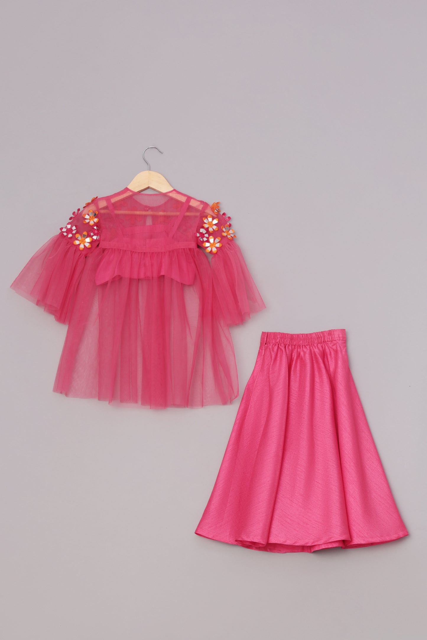 Hot Pink Embroidered Cape Set with Bustier & Sharara