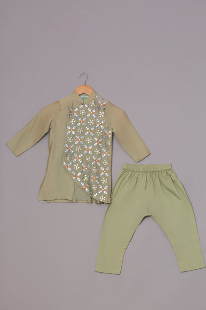 Sage Green Mirror Embroidered Kurta With Pyjama Set