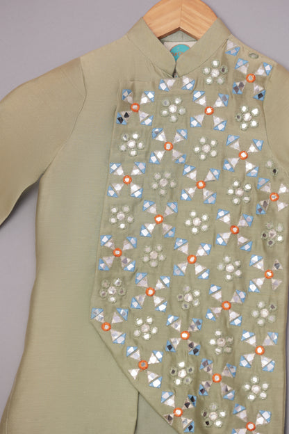Sage Green Mirror Embroidered Kurta With Pyjama Set