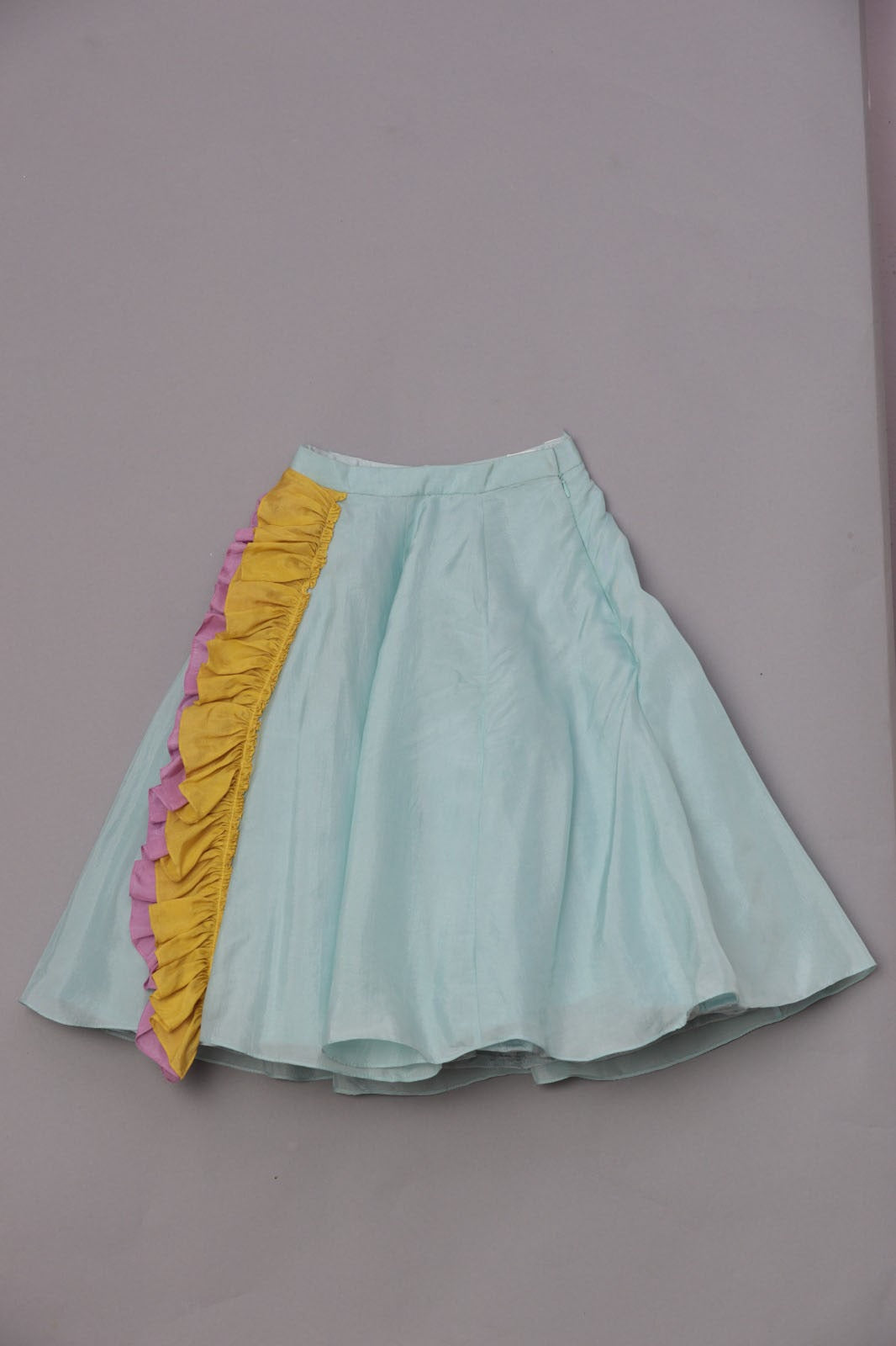 Multi-colored embroidered choli with attached dupatta with lehenga