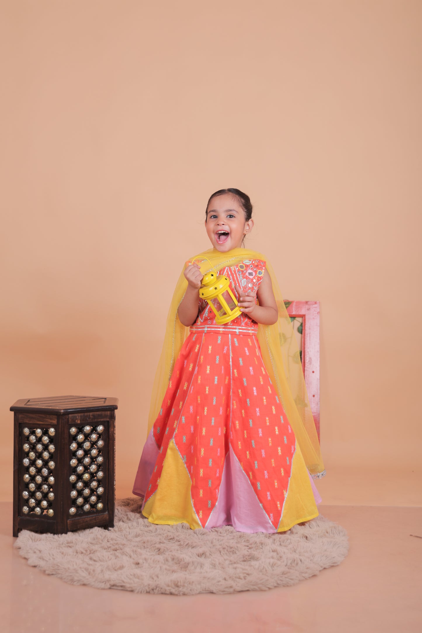 Multi-colored embroidered lehenga set with dupatta