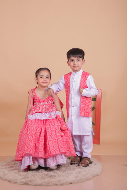 Embellished kurta set with attached jacket
