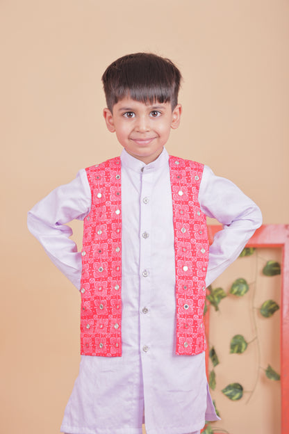 Embellished kurta set with attached jacket