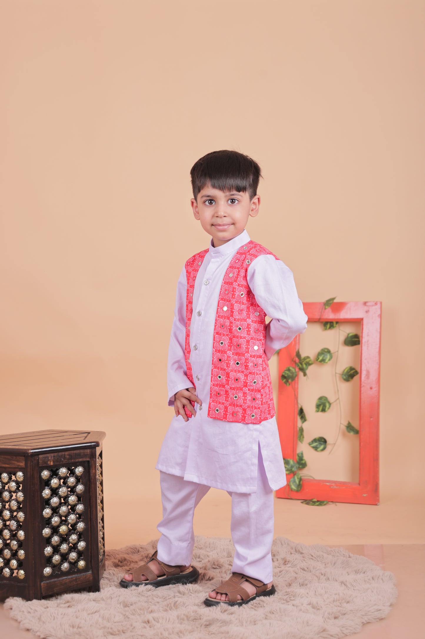 Embellished kurta set with attached jacket
