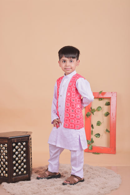Embellished kurta set with attached jacket
