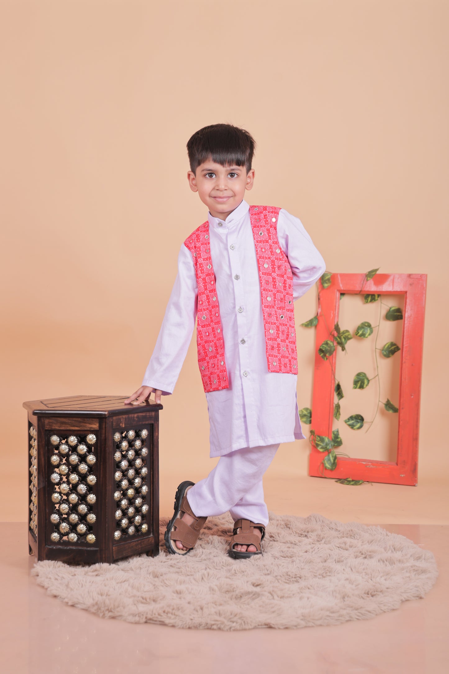 Embellished kurta set with attached jacket