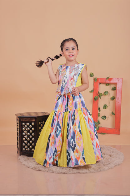 Multi colored Embroidered color blocked lehenga set