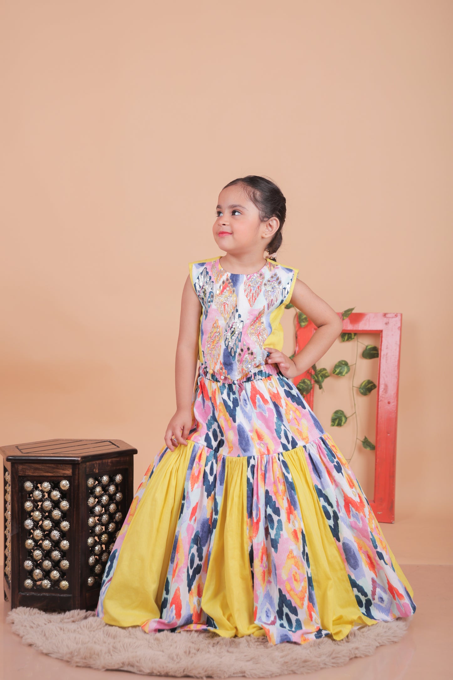 Multi colored Embroidered color blocked lehenga set