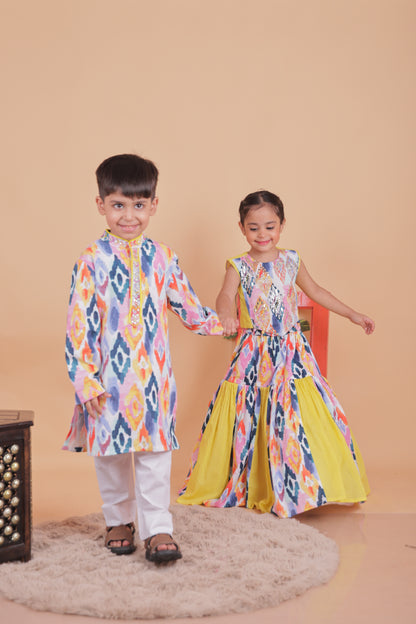 Multi-colored embellished kurta set for boys