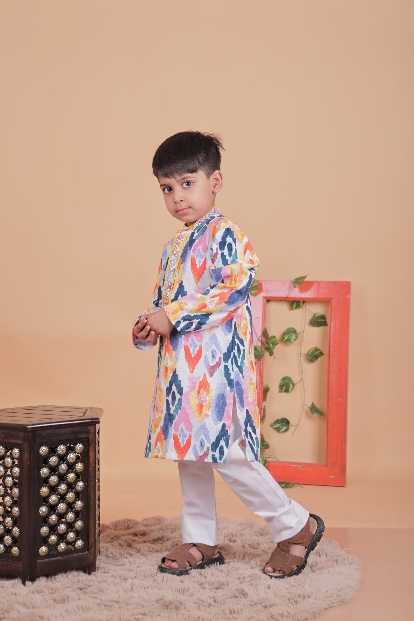 Multi-colored embellished kurta set for boys