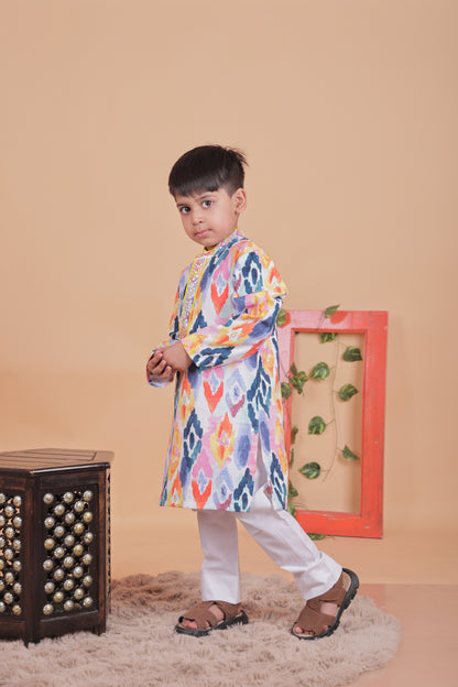 Multi-colored embellished kurta set for boys