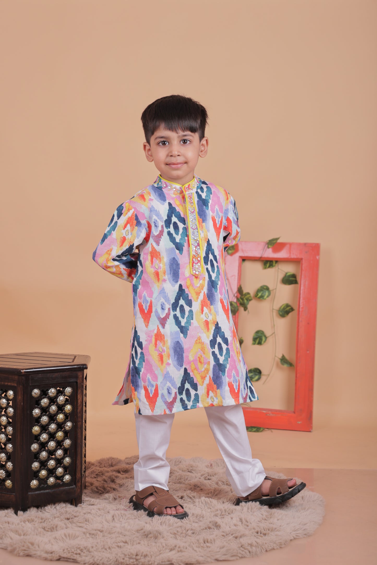 Multi-colored embellished kurta set for boys
