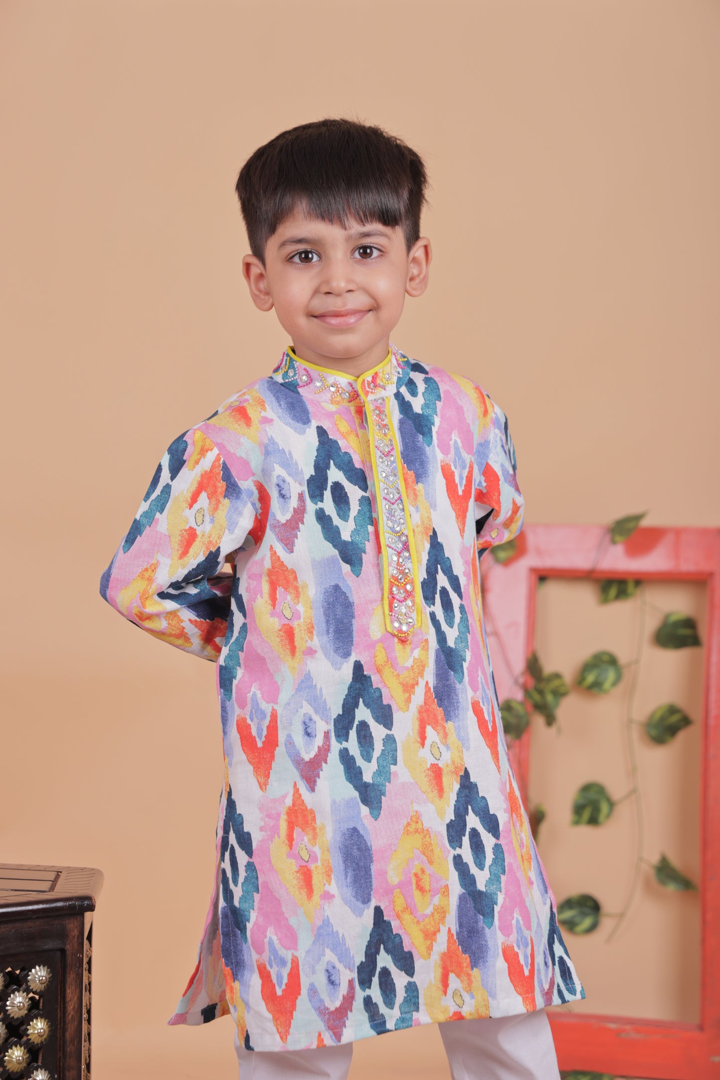 Multi-colored embellished kurta set for boys
