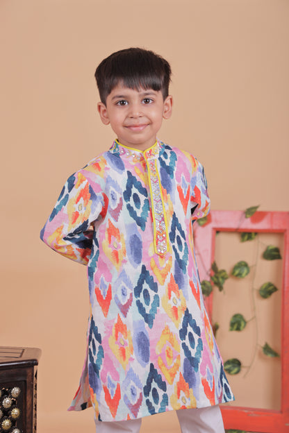Multi-colored embellished kurta set for boys