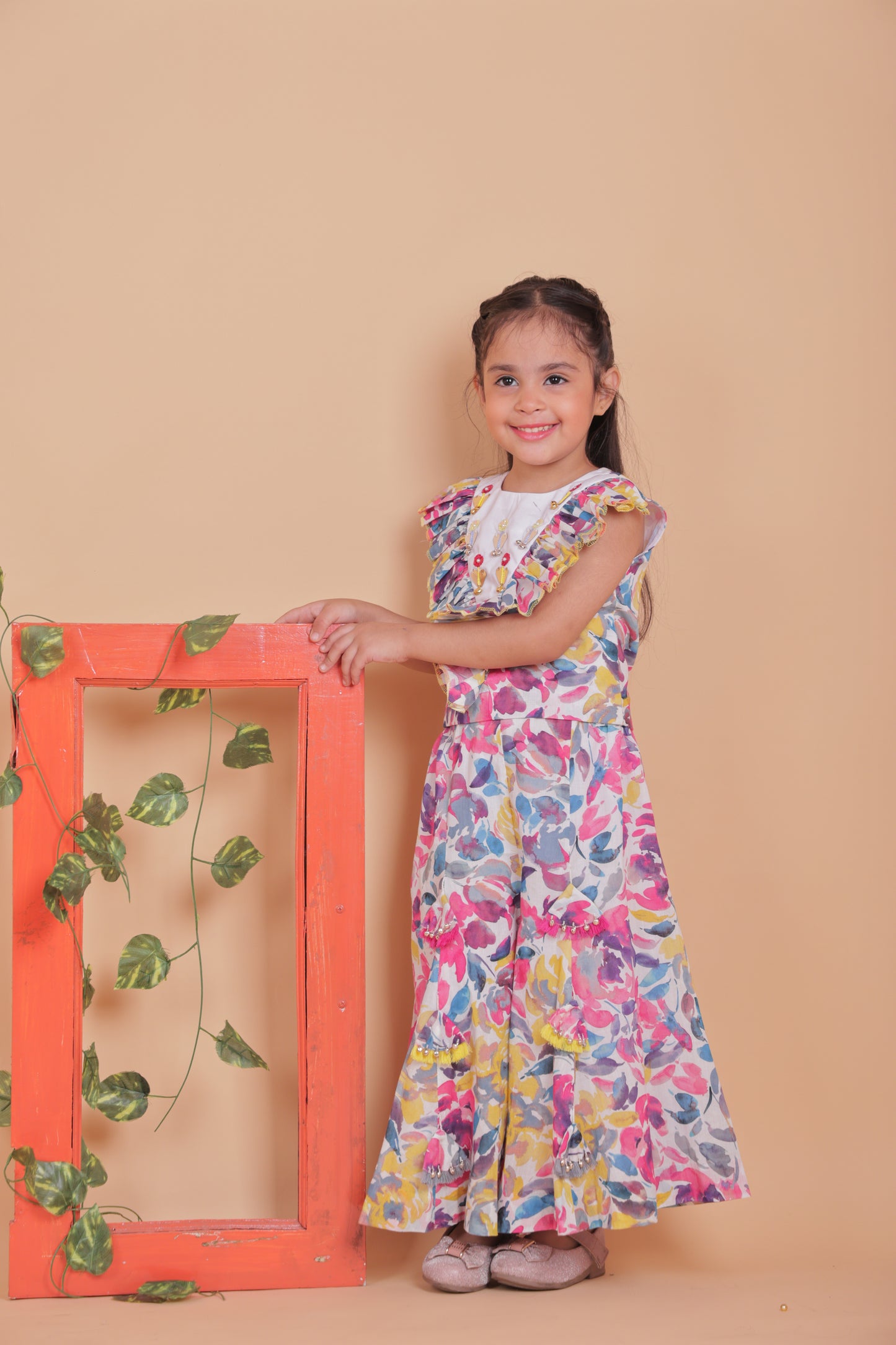 Multi-colored embellished Top and Sharara Set