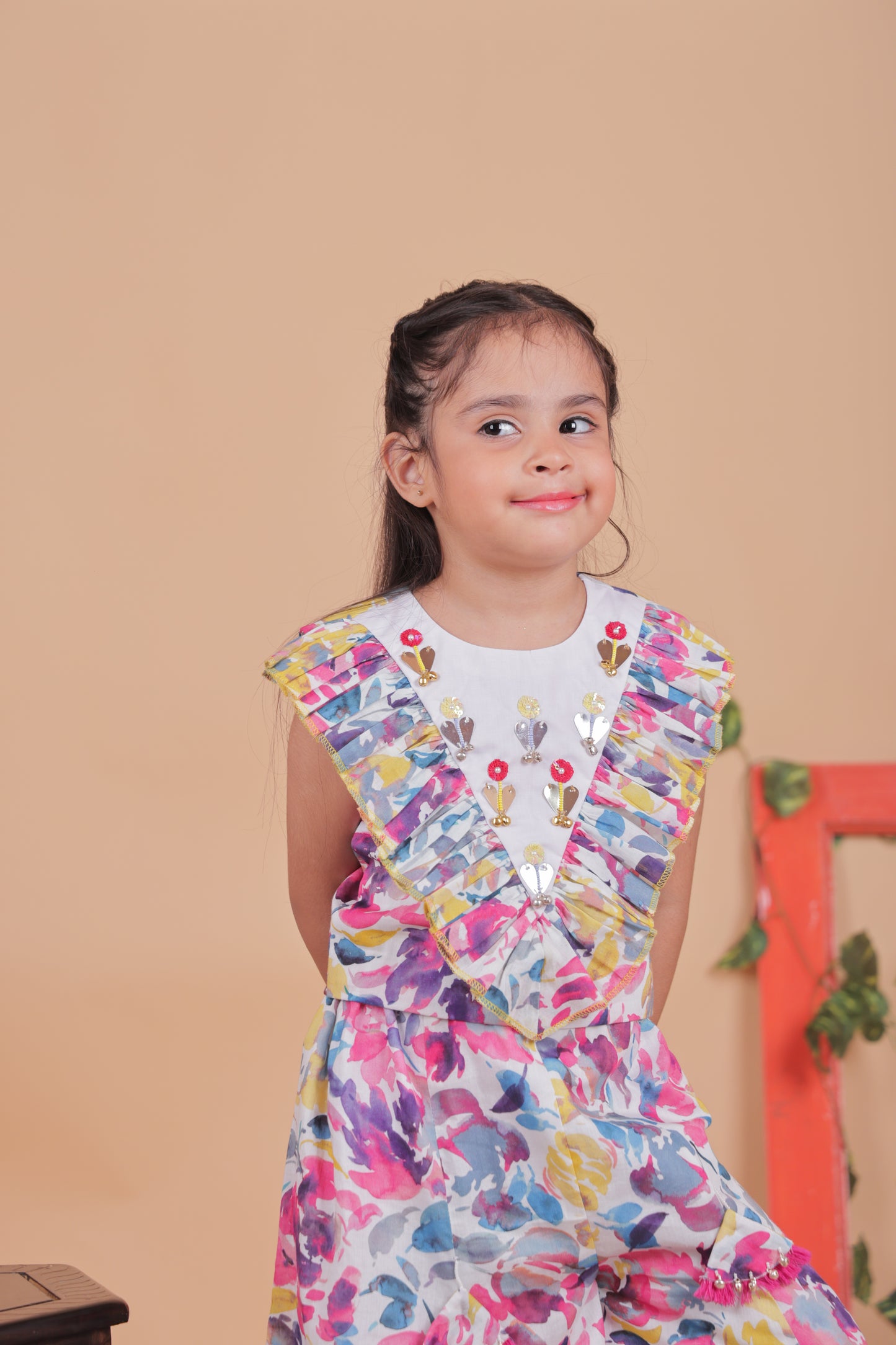 Multi-colored embellished Top and Sharara Set