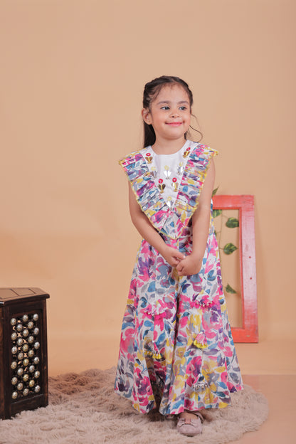 Multi-colored embellished Top and Sharara Set