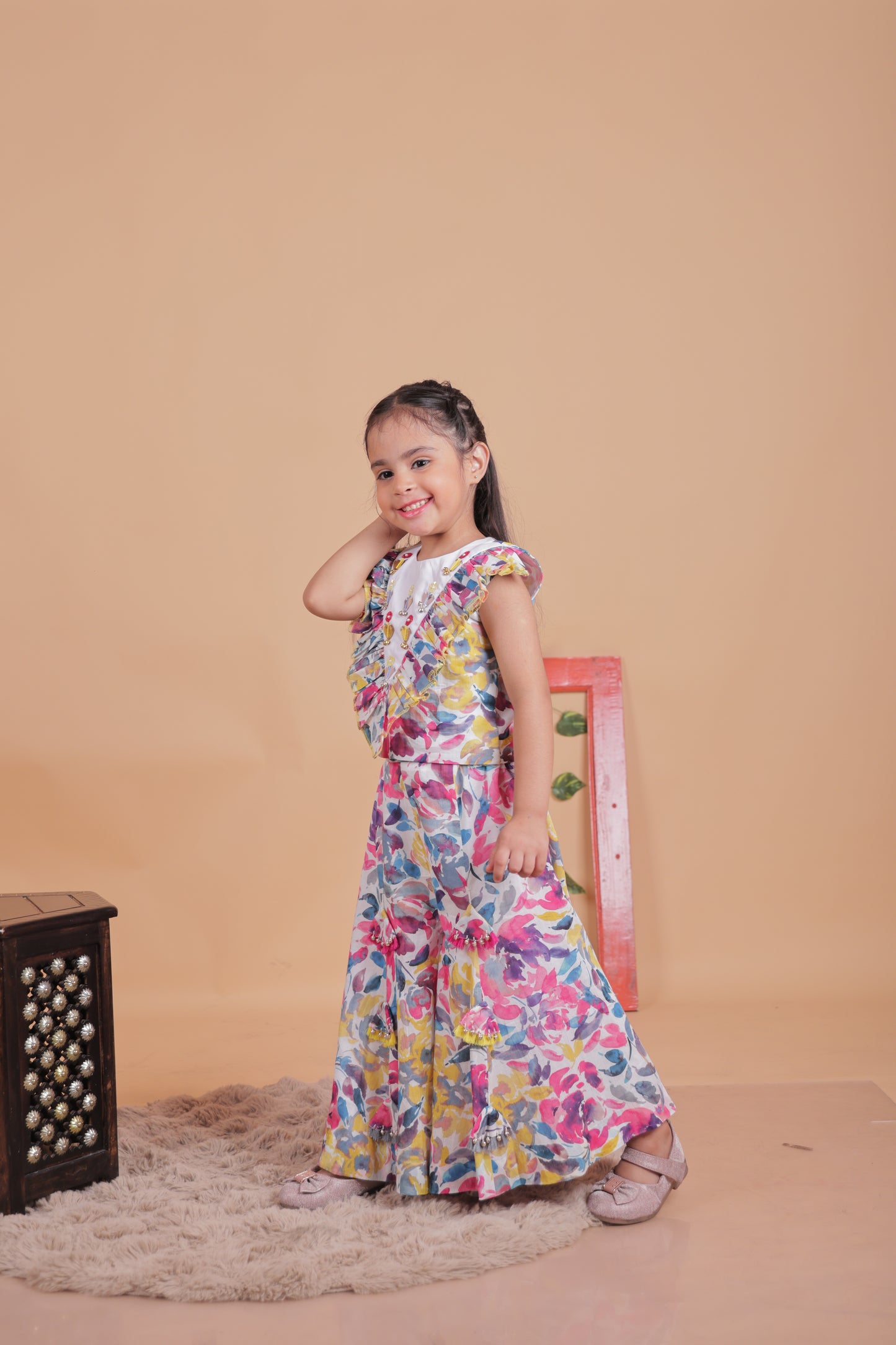 Multi-colored embellished Top and Sharara Set