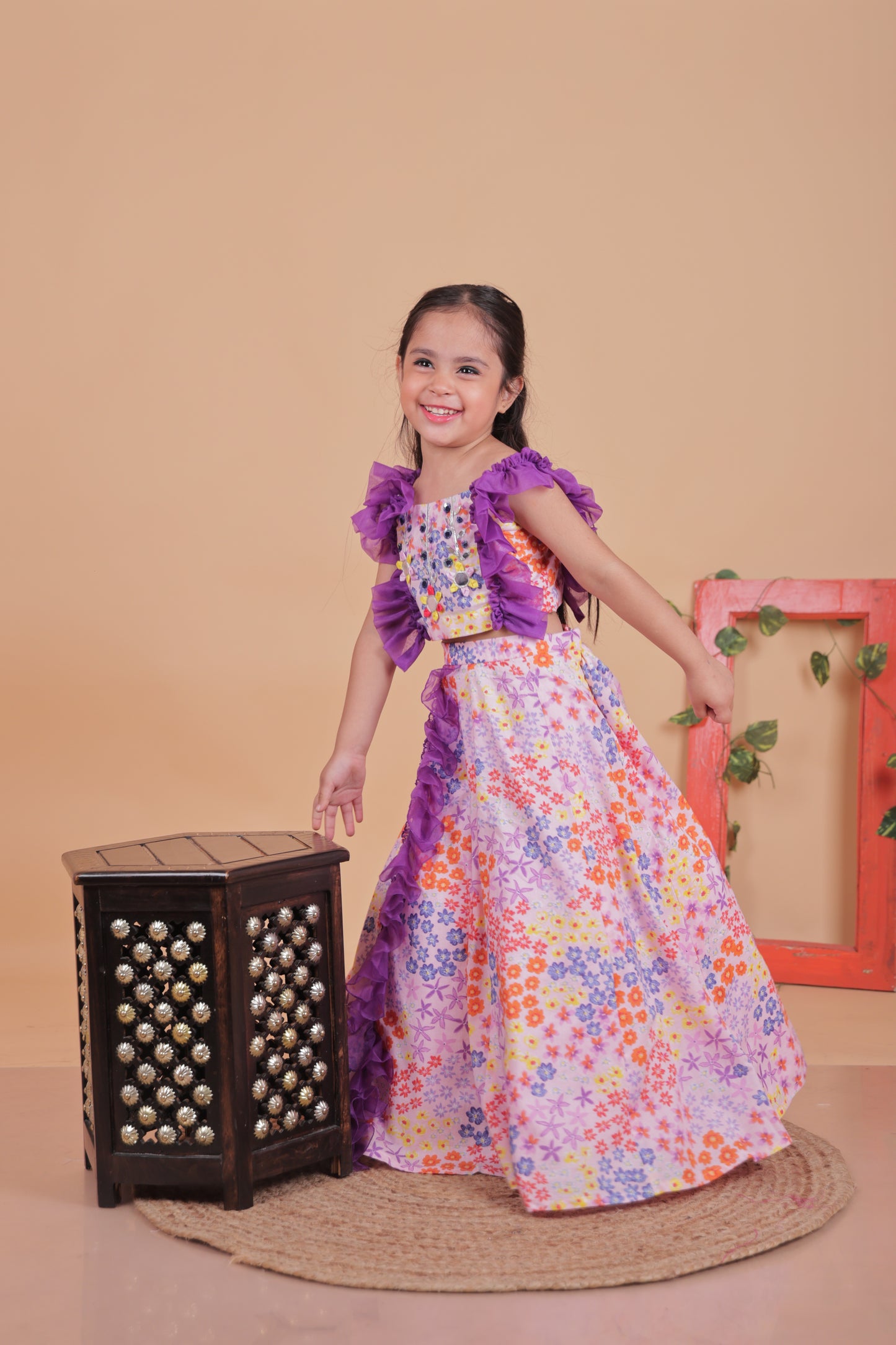 soft pastel multi-colored ruffle lehenga set