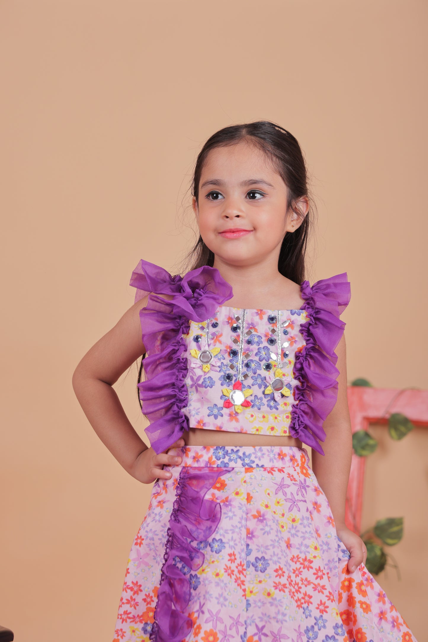 soft pastel multi-colored ruffle lehenga set
