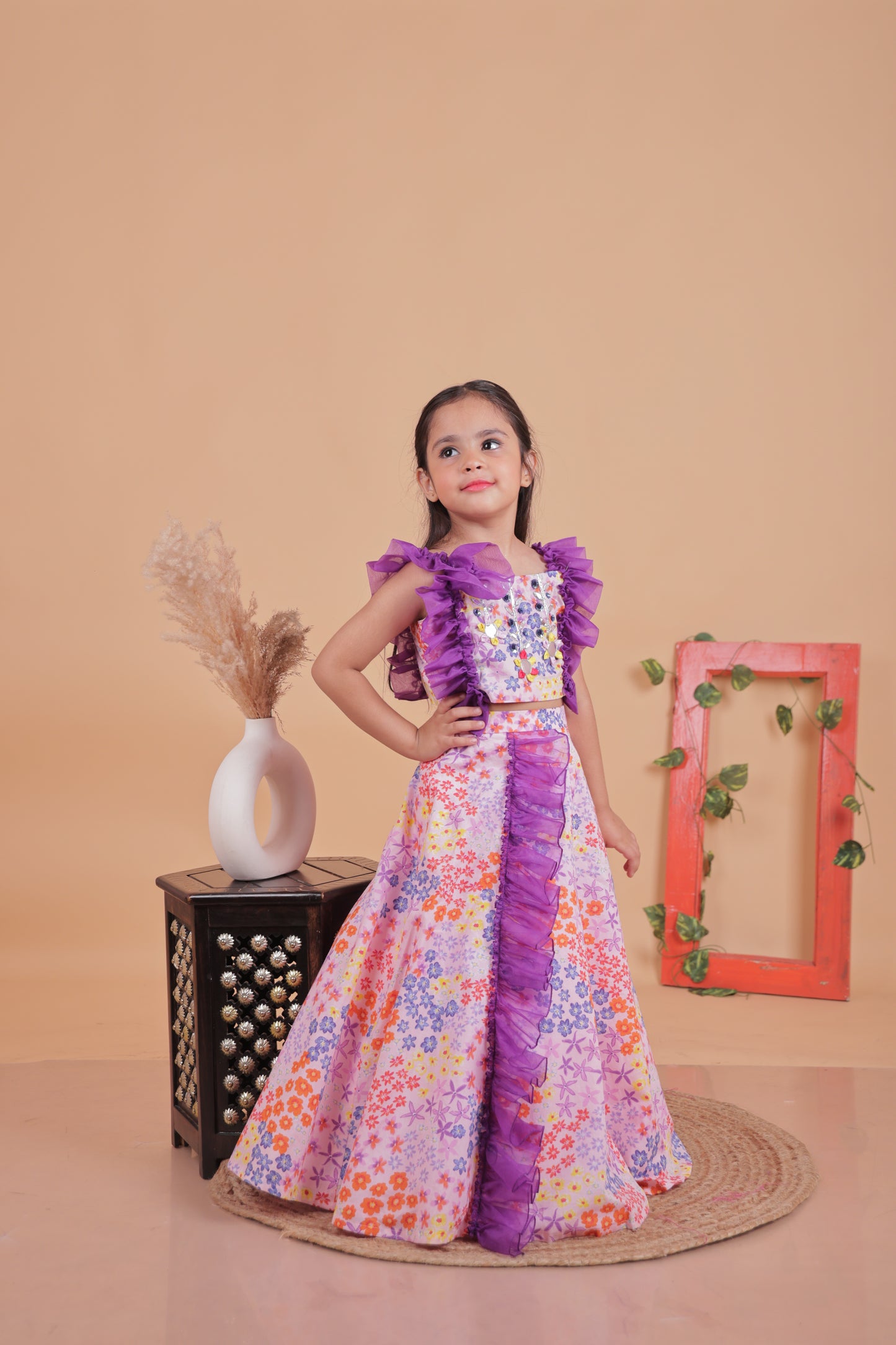 soft pastel multi-colored ruffle lehenga set