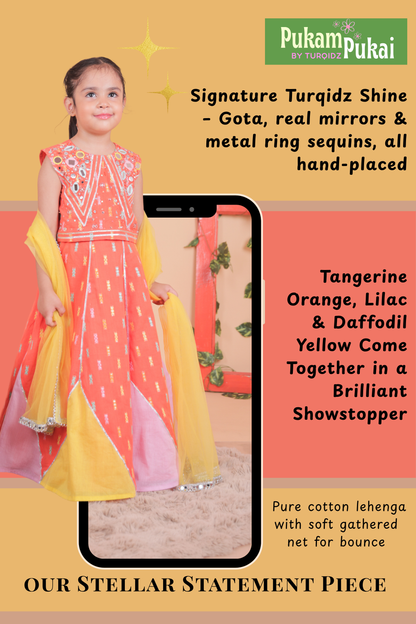 Multi-colored embroidered lehenga set with dupatta