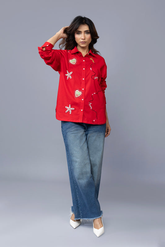 Vibrant red embroidered shirt