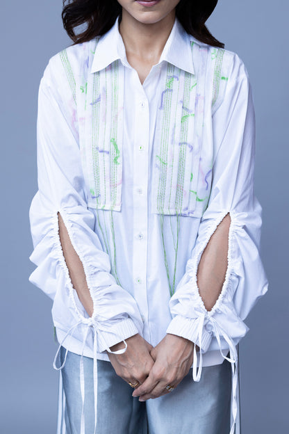 WHITE COLOR SHIRT WITH MULTI COLOR THREAD PATHCH